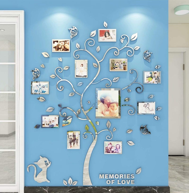 guangmu 3D Tree Wall Stickers  Family Tree Wall Decor Black Trunk Picture Frame DIY Photo Frame Decals Family Frames Living Room Silver Medium - Image 3