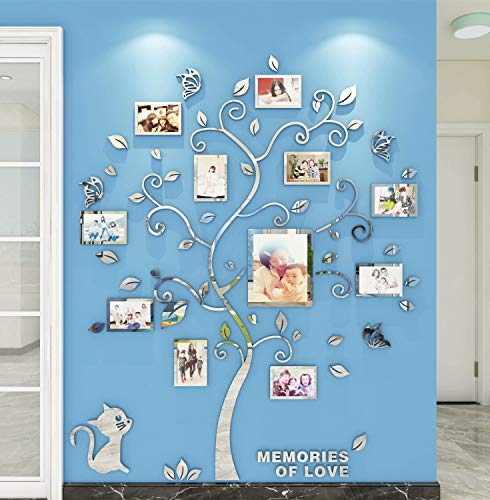 guangmu 3D Tree Wall Stickers  Family Tree Wall Decor Black Trunk Picture Frame DIY Photo Frame Decals Family Frames Living Room Silver Medium - Image 1