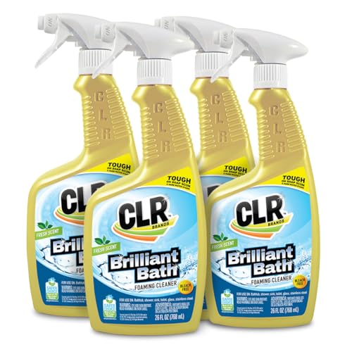 CLR Brilliant Bath Foaming Bathroom Cleaner Spray Dissolves Calcium Lime and Soap Scum Fresh Scent 26 Ounce Bottle Pack of 4