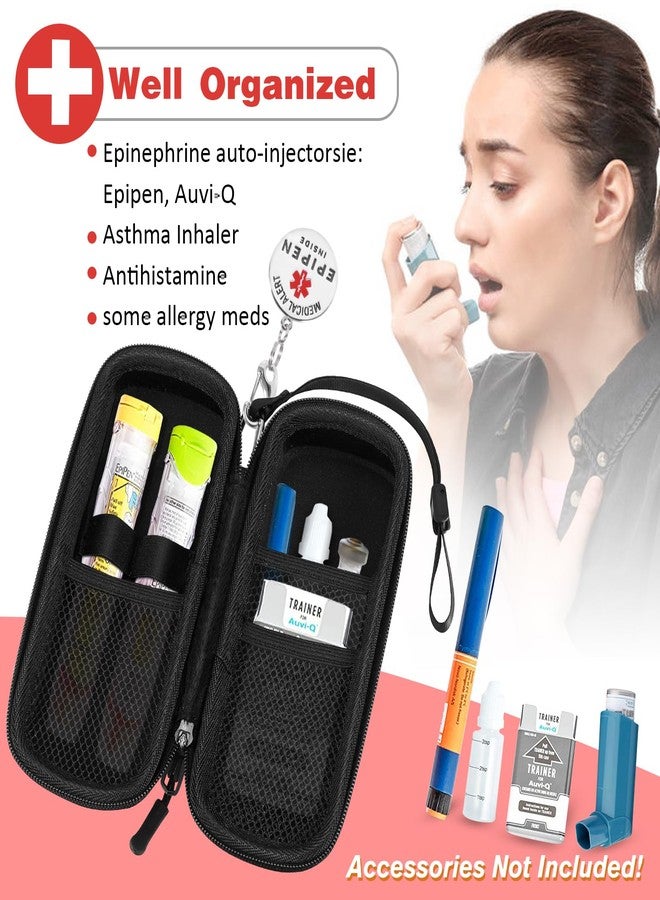 MEDMAX Epipen Carrying Case with Medical Alert Tag, Hard Shell Shock Absorption Travel Medication Organizer Bag Emergency Medical Pouch Holds 2 EpiPens, Asthma Inhaler, Auvi-Q, Allergy Essentials, Red - Image 2
