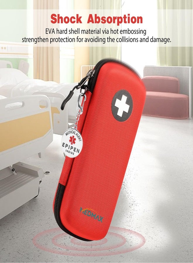 MEDMAX Epipen Carrying Case with Medical Alert Tag, Hard Shell Shock Absorption Travel Medication Organizer Bag Emergency Medical Pouch Holds 2 EpiPens, Asthma Inhaler, Auvi-Q, Allergy Essentials, Red - Image 3