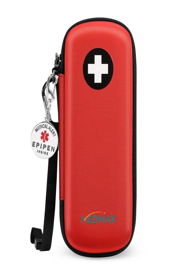MEDMAX Epipen Carrying Case with Medical Alert Tag, Hard Shell Shock Absorption Travel Medication Organizer Bag Emergency Medical Pouch Holds 2 EpiPens, Asthma Inhaler, Auvi-Q, Allergy Essentials, Red - Image 1
