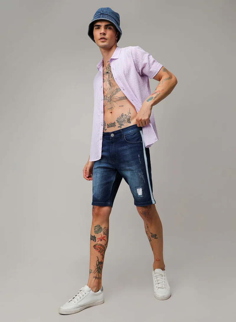 Campus Sutra Men's Blue Heavy Distressed Denim Shorts