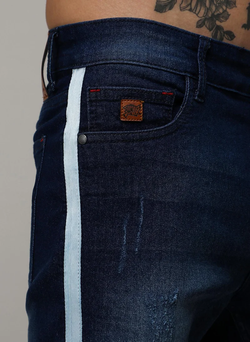 Campus Sutra Men's Blue Heavy Distressed Denim Shorts