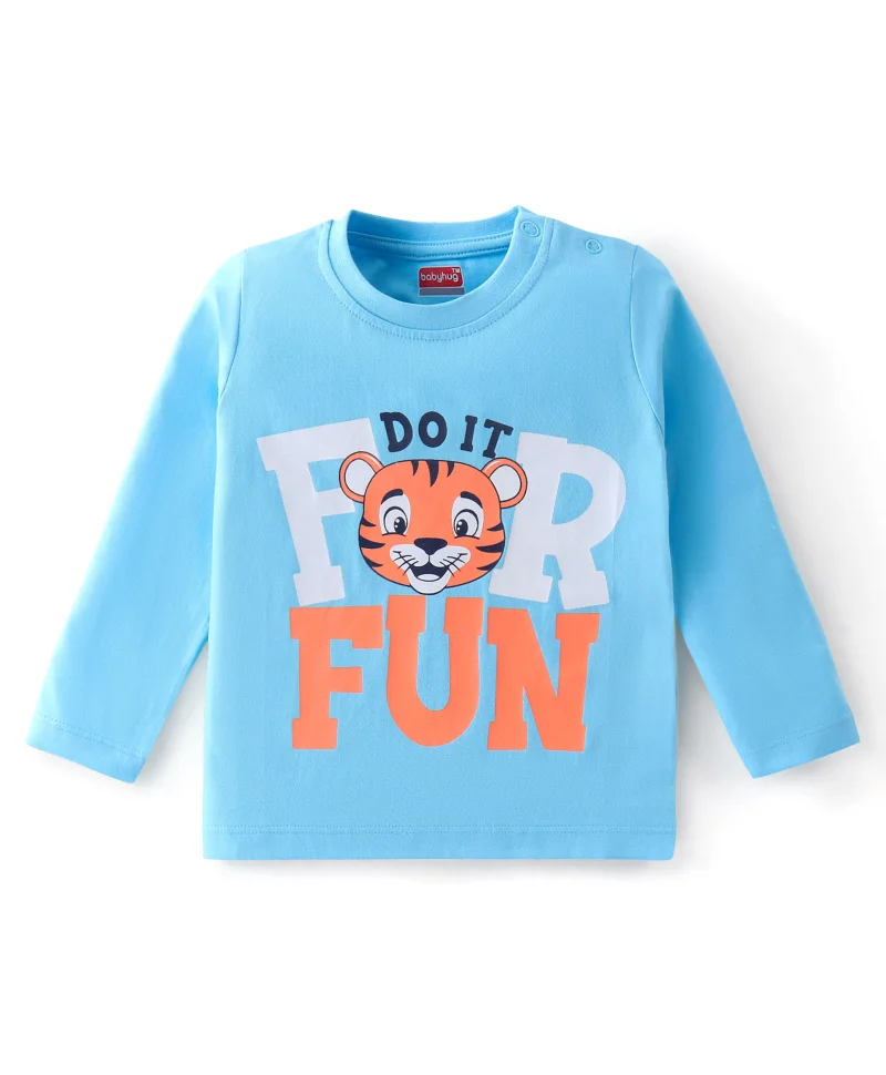 babyhug Babyhug Cotton Knit Full Sleeves Tiger & Text Graphics T-Shirt - Blue