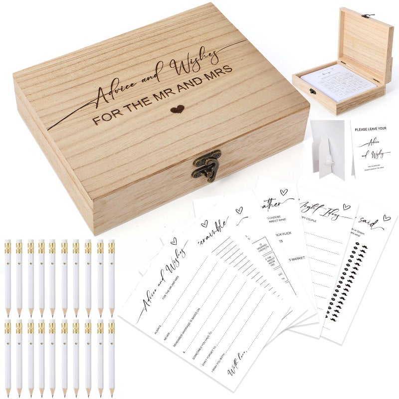 Silipull Bridal Shower Games Set for 50 Guests Includes Bingo, He Said She Said, Scramble, Would She Rather, Advice and Wishes Wedding Games Double Sided with Wooden Box, 20 Pencils(Minimalist) - Image 3