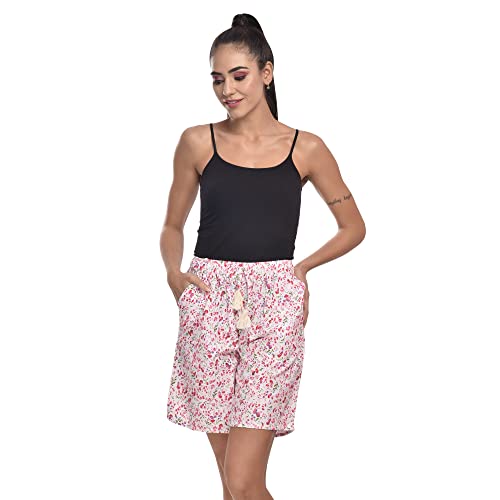 CIERGE Women's Cotton Floral Printed Shorts Combo (Pack of 2; Pink & Green) - Image 2