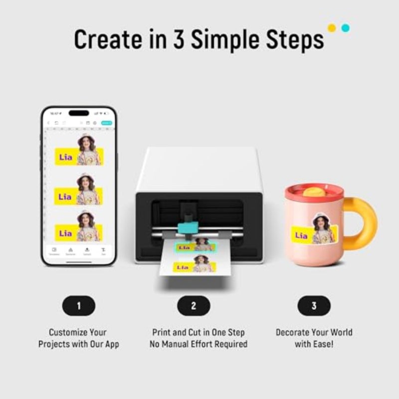 DIY crafts custom labels: thermal dye-sublimation sticker printer with AI auto-cutting, 300 DPI, white plastic body, precise cutting - Image 2