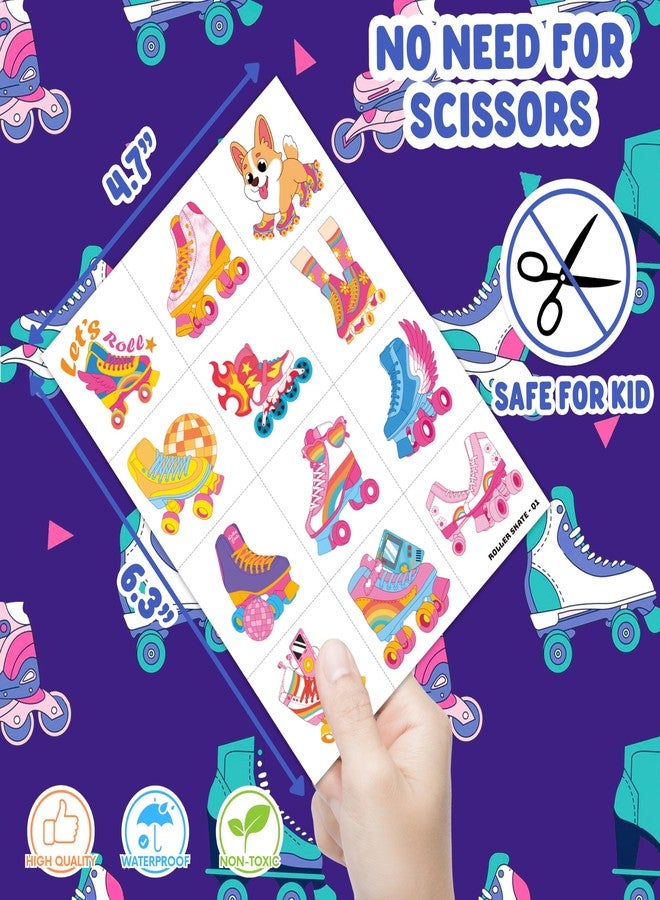 91TATTOOS 96 PCS Super Cute Roller Skate Pre-Cut Temporary Tattoos for Kids - Image 4