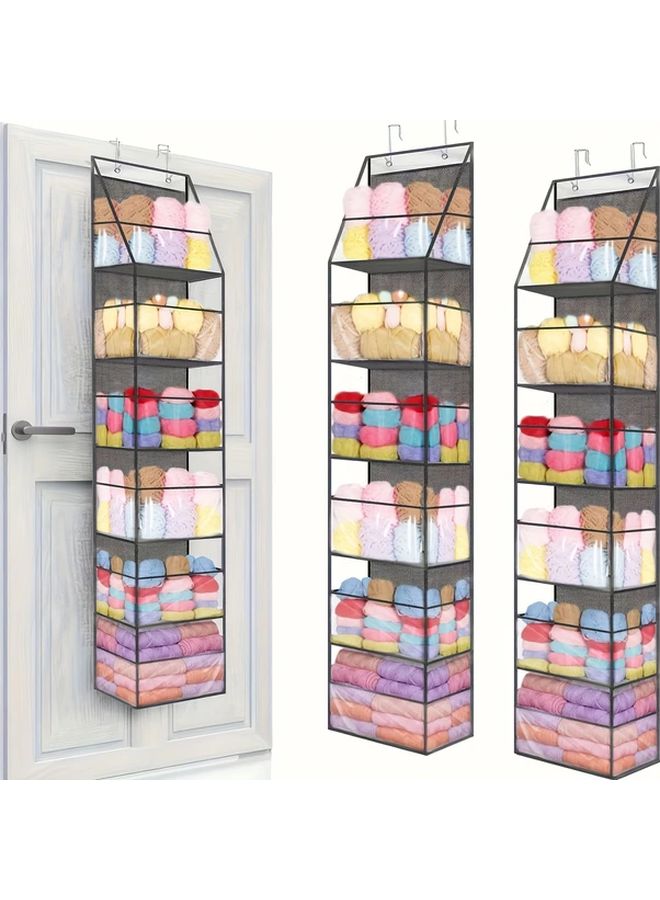 White 6 Grid Foldable Wall Mounted Organizer With Clear Transparent Fabric Compartments - Image 2