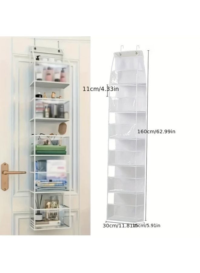 White 6 Grid Foldable Wall Mounted Organizer With Clear Transparent Fabric Compartments - Image 1