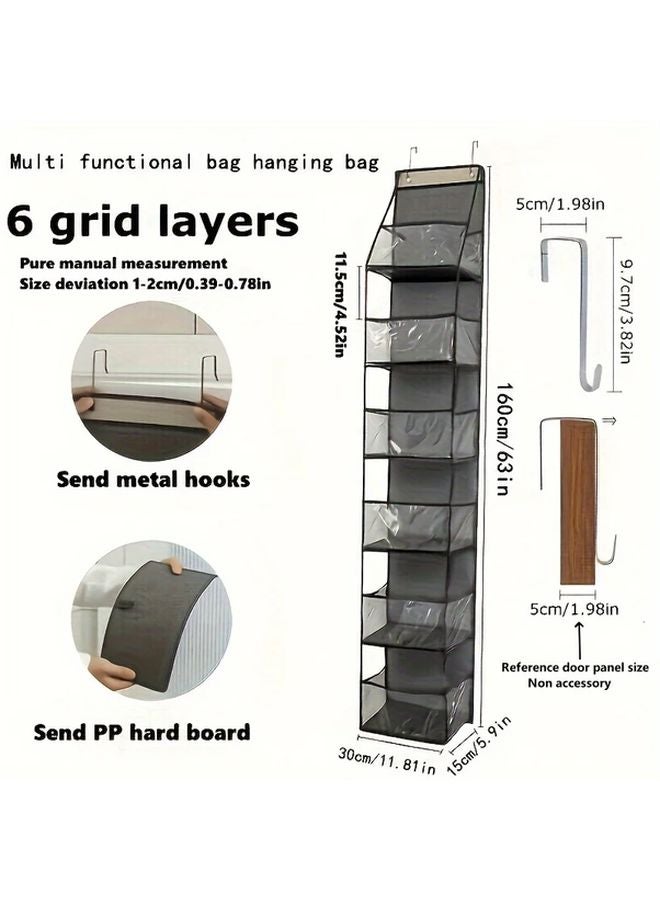 White 6 Grid Foldable Wall Mounted Organizer With Clear Transparent Fabric Compartments - Image 3