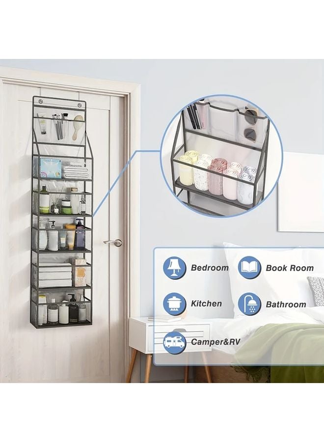 White 6 Grid Foldable Wall Mounted Organizer With Clear Transparent Fabric Compartments - Image 5