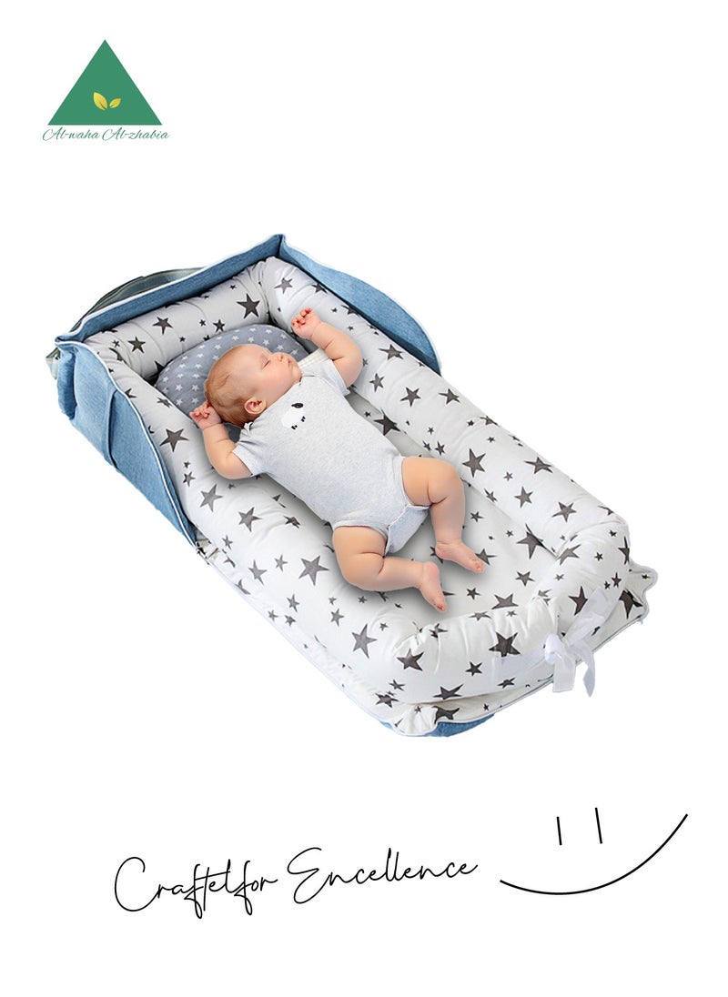 AL-WAHA AL-ZHABIA Baby Lounger for Newborn 0-24 Months | Breathable Soft Cotton Foldable Mattress | Machine-Washable Portable Infant Nest | Newborn Essentials Gift Set  - Image 1