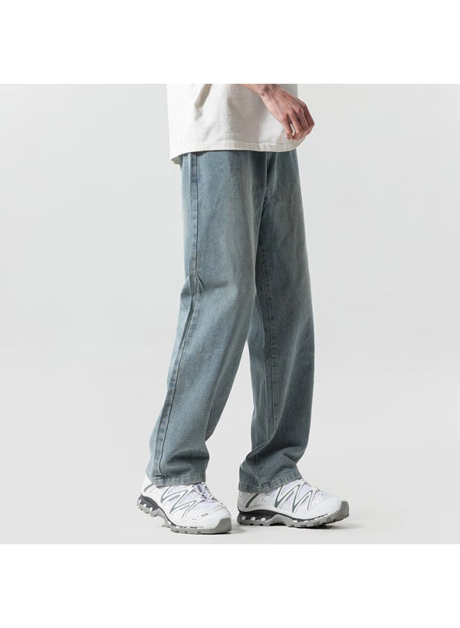 Poum Men's Summer Thin Casual Retro American High Street Loose Wide Leg Pants 505 Vintage Blue L - Image 4