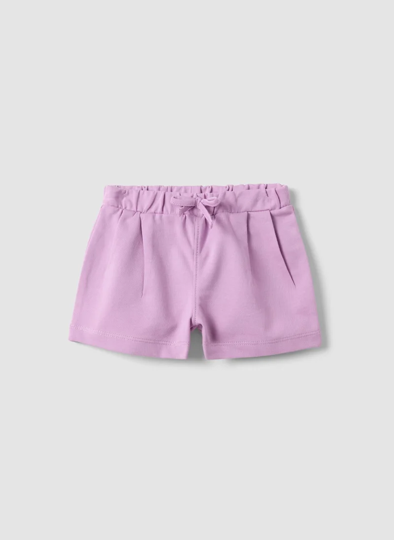 او في اس OVS Girls' Regular Fit Purple Pure Cotton Shorts With Bow
