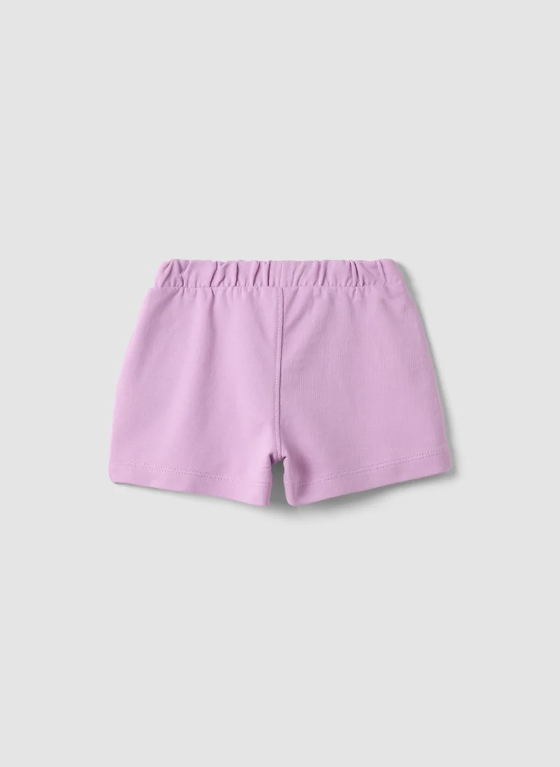 او في اس OVS Girls' Regular Fit Purple Pure Cotton Shorts With Bow