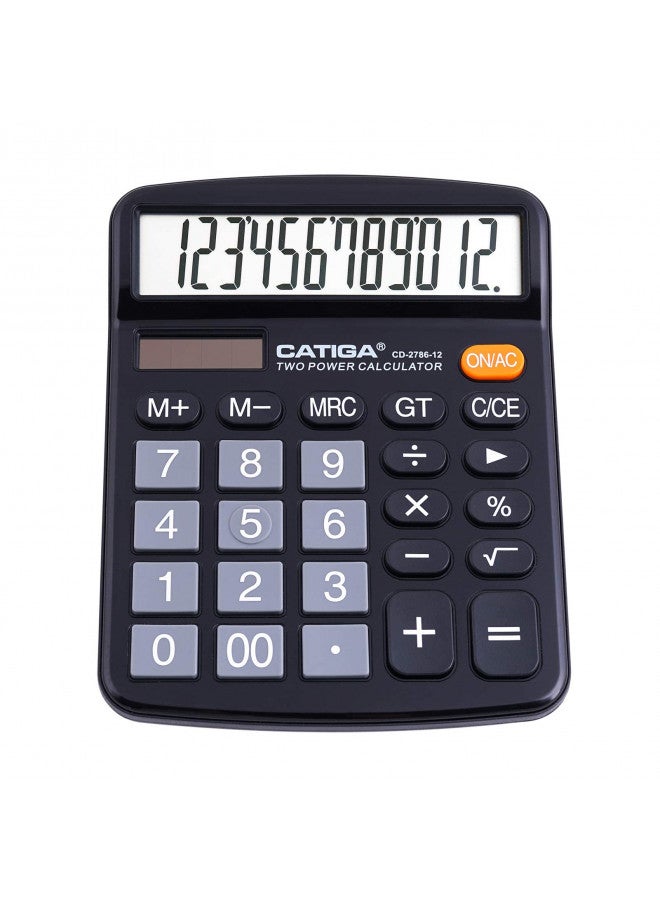 CATIGA 12 Digits Desktop Calculator with Large LCD Display and Sensitive Button, Dual Solar Power and Battery, Standard Function for Office, Home, School, CD-2786 - Image 1