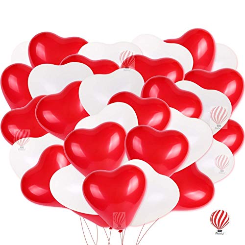 Hk Balloons Latex Heart Shaped Wedding Anniversary Balloon (Red, White) - Pack Of 50 - Image 1