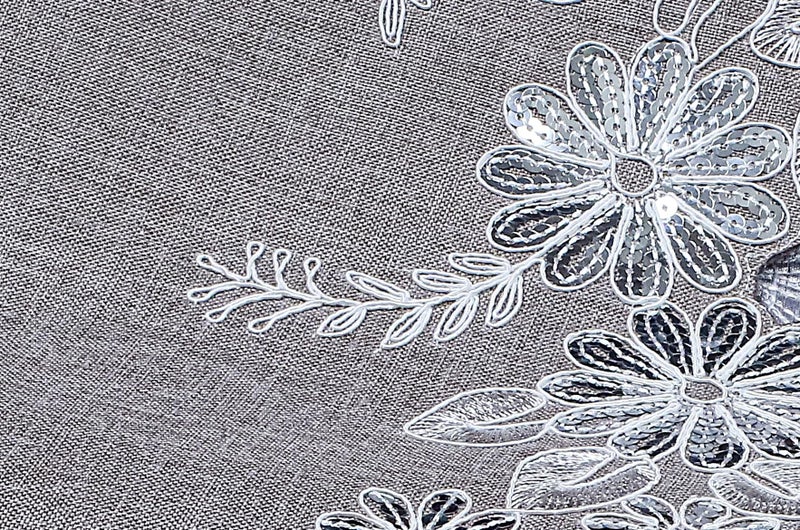 Oriental Weavers OrientalWeavers Cut Work Embroidered Linen Long Dining Table Runner for 6-Seater (16x72 inches), 6 feet Runner - Silver Grey - Image 5
