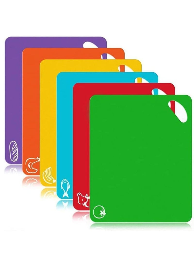 Zimtal 6 Pcs Chopping Board Cutting Board Set BPA Free Plastic Cutting Boards for Kitchen Colored Mats With Food Icons Non Slip Cutting Mats for Meat and Vegetables Dishwasher Safe  - Image 1