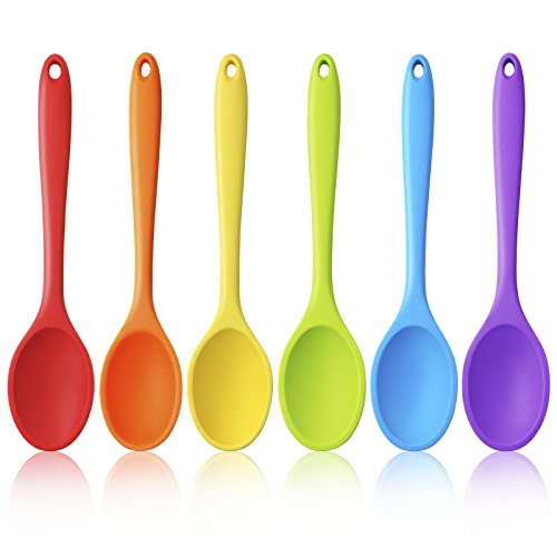 GothaBach 6 Pack 10.8'' Large Silicone Spoons, Heat Resistant Silicone Basting Spoons, Non-Stick Serving Spoon for Mixing, Buttering and Tasting - Image 1