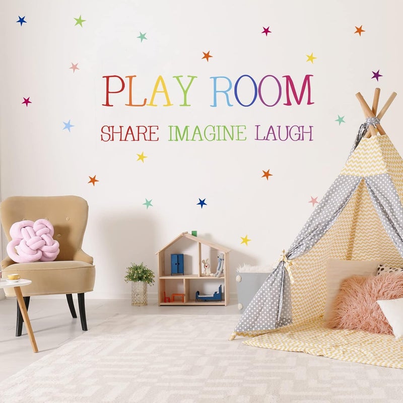 REMASS Playroom Wall Decor Kids Playroom Wall Decals Share Imagine Laugh DIY Wall Stickers for Nursery Playroom Decoration Crazy Orange - Image 1