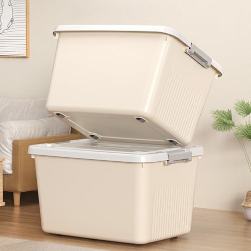 KREPS® Plastic Storage Bins With Latching Lids Stackable Containers, Large Storage Box For Bedroom, Basement, Classroom, Camping, Office (CREAM, SMALL - 9.5 X 7 X 5.5 INCH, PACK OF - 2) - Image 4