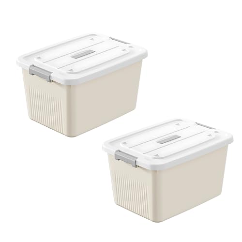 KREPS® Plastic Storage Bins With Latching Lids Stackable Containers, Large Storage Box For Bedroom, Basement, Classroom, Camping, Office (CREAM, SMALL - 9.5 X 7 X 5.5 INCH, PACK OF - 2) - Image 1