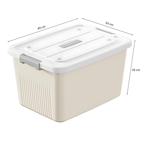 KREPS® Plastic Storage Bins With Latching Lids Stackable Containers, Large Storage Box For Bedroom, Basement, Classroom, Camping, Office (CREAM, SMALL - 9.5 X 7 X 5.5 INCH, PACK OF - 2) - Image 2