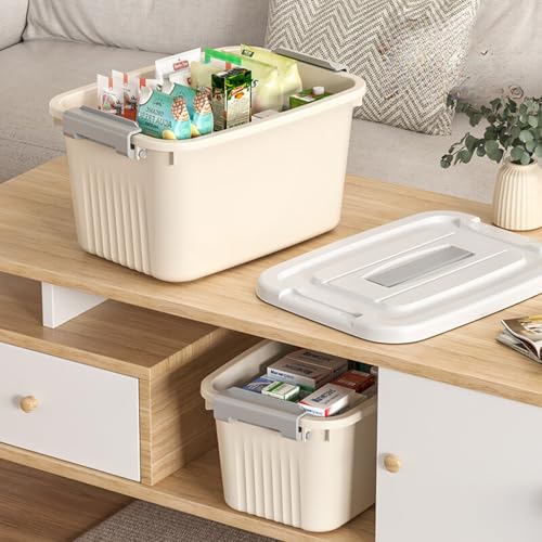 KREPS® Plastic Storage Bins With Latching Lids Stackable Containers, Large Storage Box For Bedroom, Basement, Classroom, Camping, Office (CREAM, SMALL - 9.5 X 7 X 5.5 INCH, PACK OF - 2) - Image 5