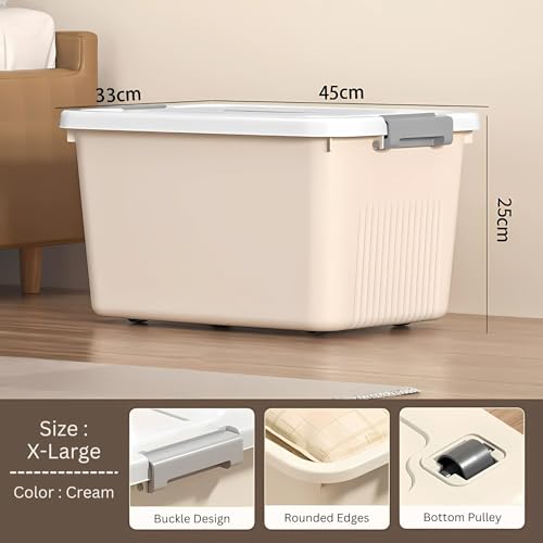 KREPS® Plastic Storage Bins With Latching Lids Stackable Containers, Large Storage Box For Bedroom, Basement, Classroom, Camping, Office (CREAM, SMALL - 9.5 X 7 X 5.5 INCH, PACK OF - 2) - Image 3