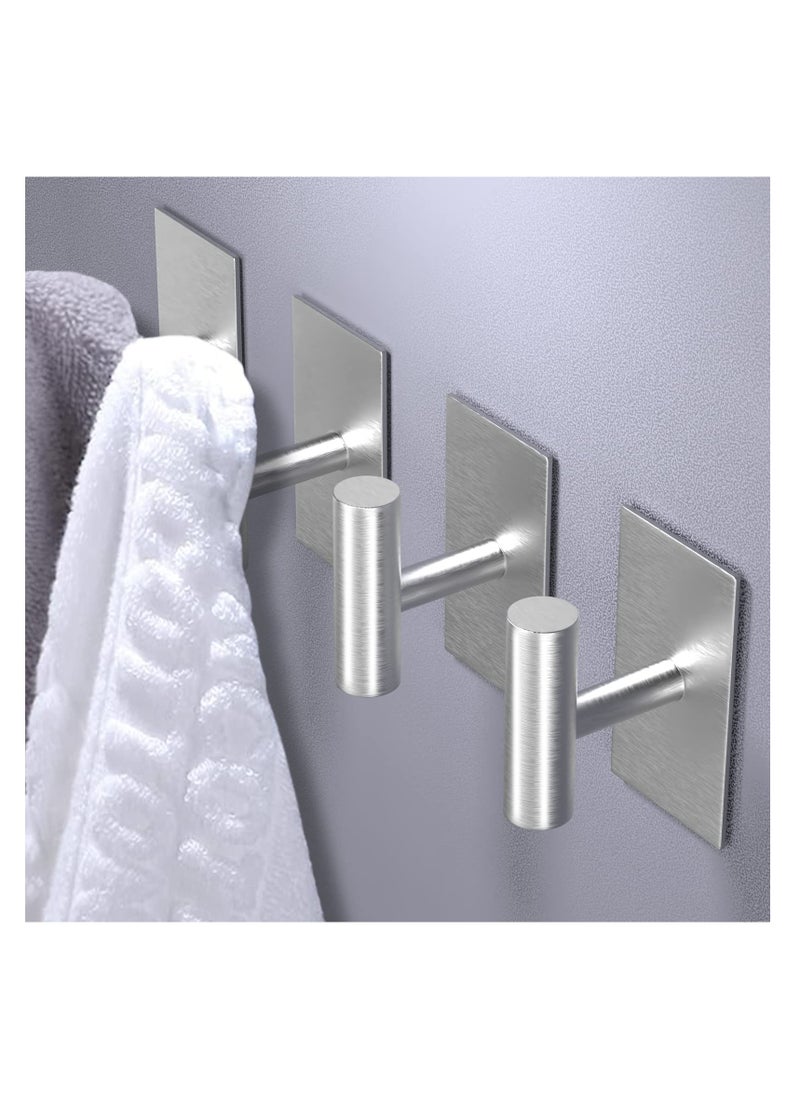 SYOSI Adhesive Hooks, 4 Pcs Heavy Duty Wall Stainless Steel Door Hooks for Hanging Coat, Hat, Towel, Robe, Key, Clothes, Closet Hook Wall Mount(Silver)  - Image 2