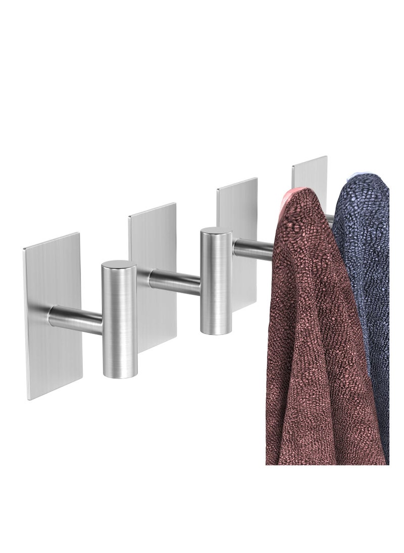SYOSI Adhesive Hooks, 4 Pcs Heavy Duty Wall Stainless Steel Door Hooks for Hanging Coat, Hat, Towel, Robe, Key, Clothes, Closet Hook Wall Mount(Silver)  - Image 5