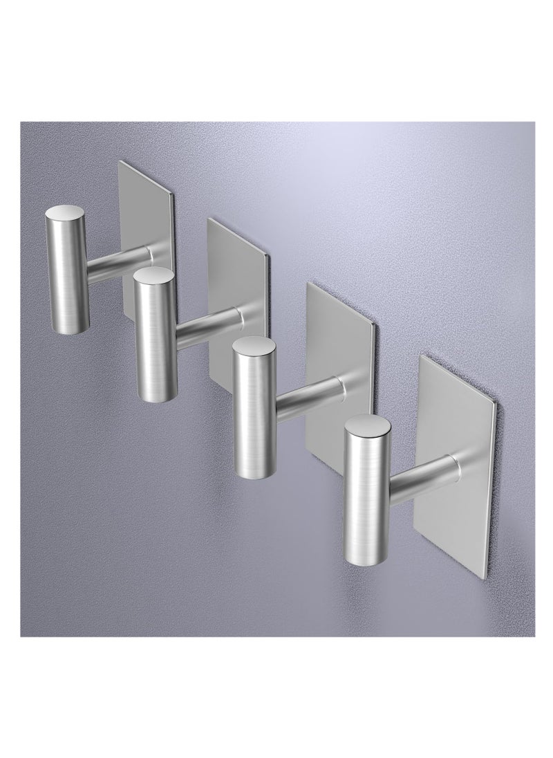 SYOSI Adhesive Hooks, 4 Pcs Heavy Duty Wall Stainless Steel Door Hooks for Hanging Coat, Hat, Towel, Robe, Key, Clothes, Closet Hook Wall Mount(Silver)  - Image 3
