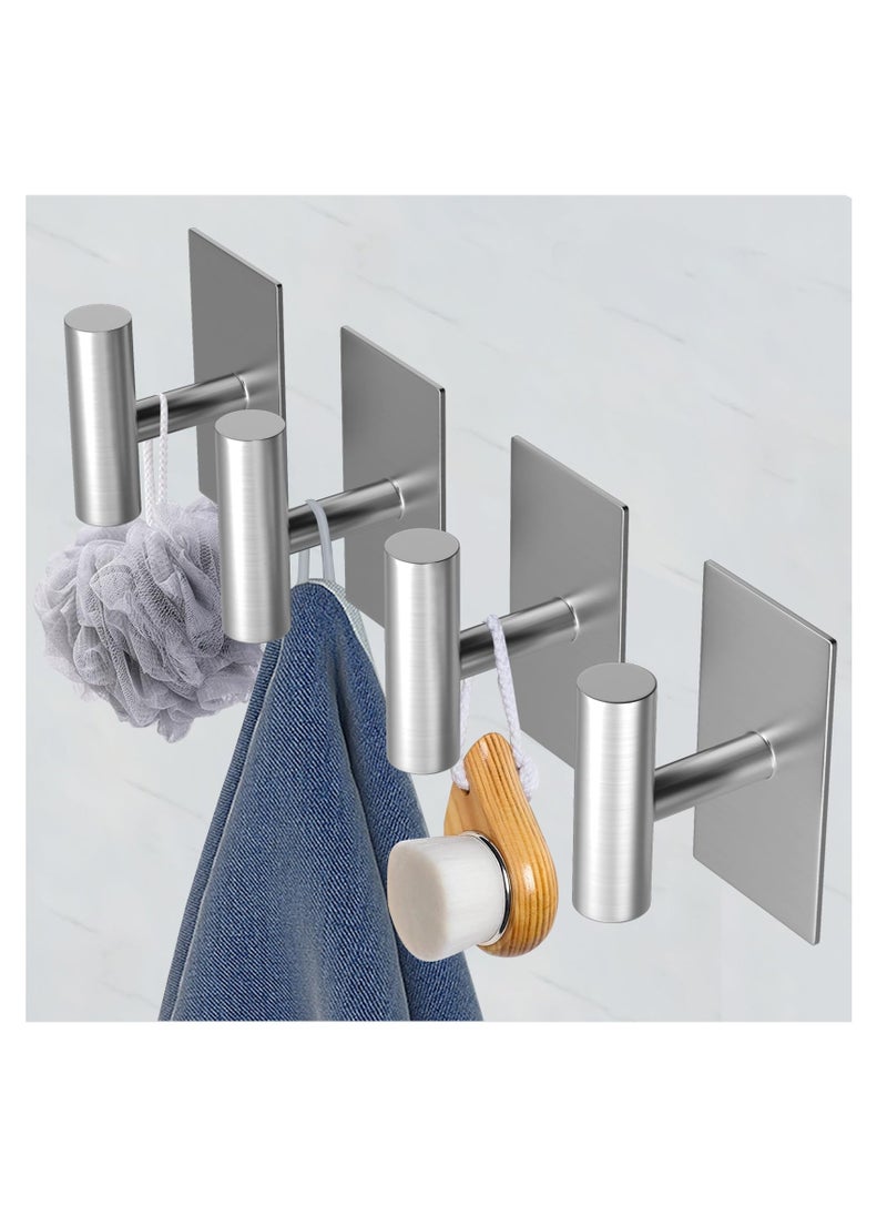 SYOSI Adhesive Hooks, 4 Pcs Heavy Duty Wall Stainless Steel Door Hooks for Hanging Coat, Hat, Towel, Robe, Key, Clothes, Closet Hook Wall Mount(Silver)  - Image 4