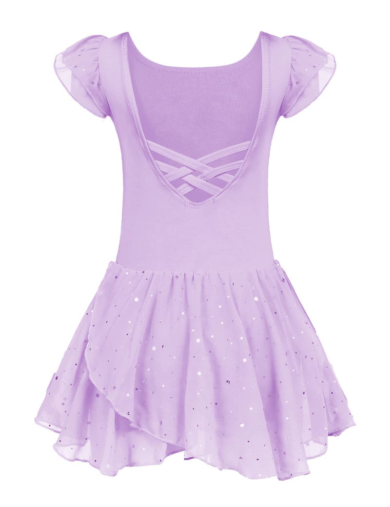 Arshiner Girls, Little Kid Ruffle Sleeve Ballet Dance Dress Crisscross Back Tutu Skirted Leotard - Image 1