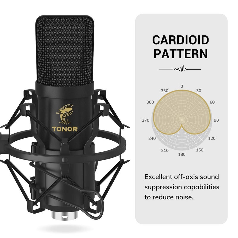 TONOR ميكروفون تونور XLR المكثف، مجموعة ميكروفون استوديو احترافية مع ذراع تلسكوبية T20، حامل صدمات، فلتر صوتي للتسجيل، البودكاست، التعليق الصوتي، البث، استوديو المنزل، يوتيوب (TC20) - Image 4