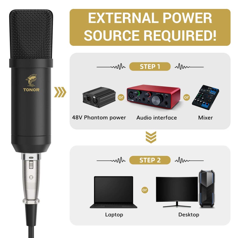 TONOR ميكروفون تونور XLR المكثف، مجموعة ميكروفون استوديو احترافية مع ذراع تلسكوبية T20، حامل صدمات، فلتر صوتي للتسجيل، البودكاست، التعليق الصوتي، البث، استوديو المنزل، يوتيوب (TC20) - Image 2