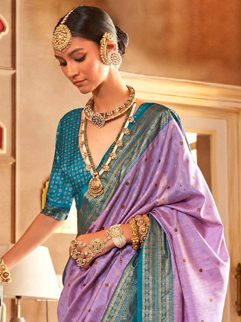 SAREE MALL Women's Lavendar Silk Blend Ethnic Motif Woven Design Saree With Unstitched Blouse (HASTP10311_RW) - Image 4