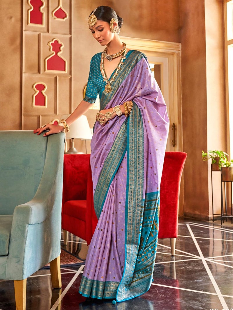 SAREE MALL Women's Lavendar Silk Blend Ethnic Motif Woven Design Saree With Unstitched Blouse (HASTP10311_RW) - Image 3