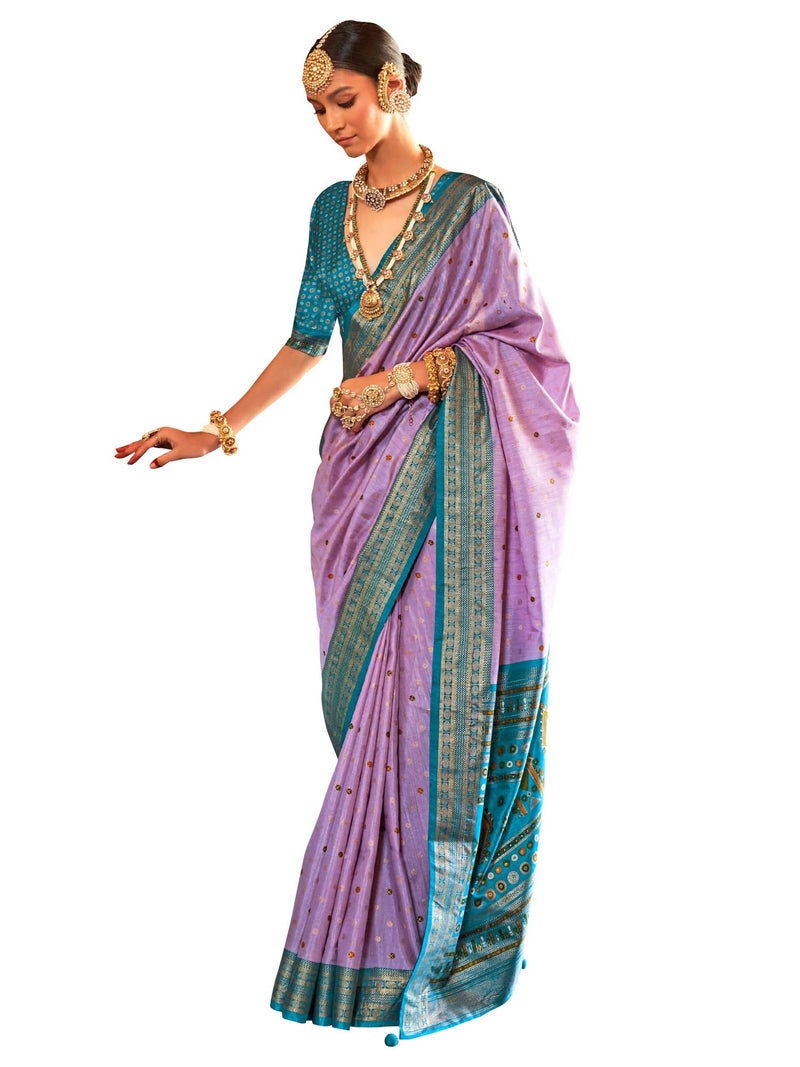 SAREE MALL Women's Lavendar Silk Blend Ethnic Motif Woven Design Saree With Unstitched Blouse (HASTP10311_RW) - Image 1