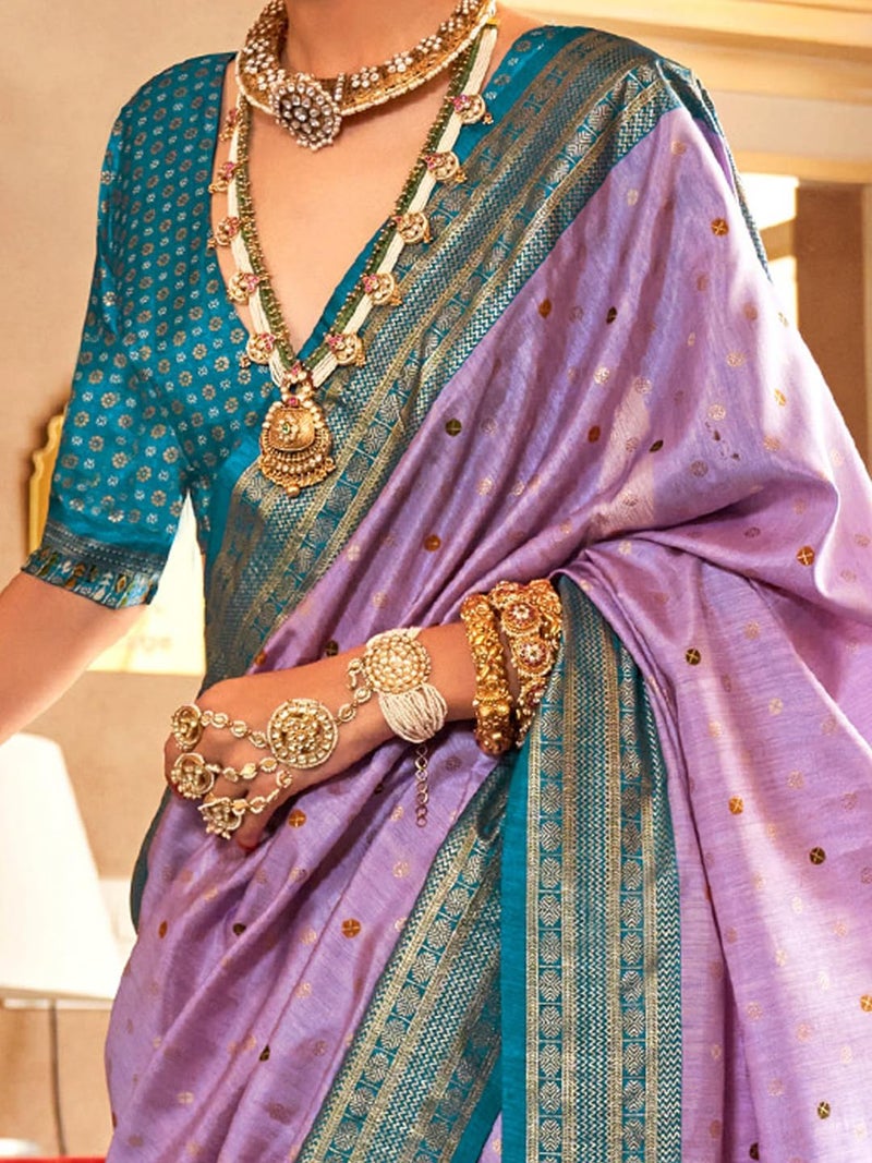SAREE MALL Women's Lavendar Silk Blend Ethnic Motif Woven Design Saree With Unstitched Blouse (HASTP10311_RW) - Image 5