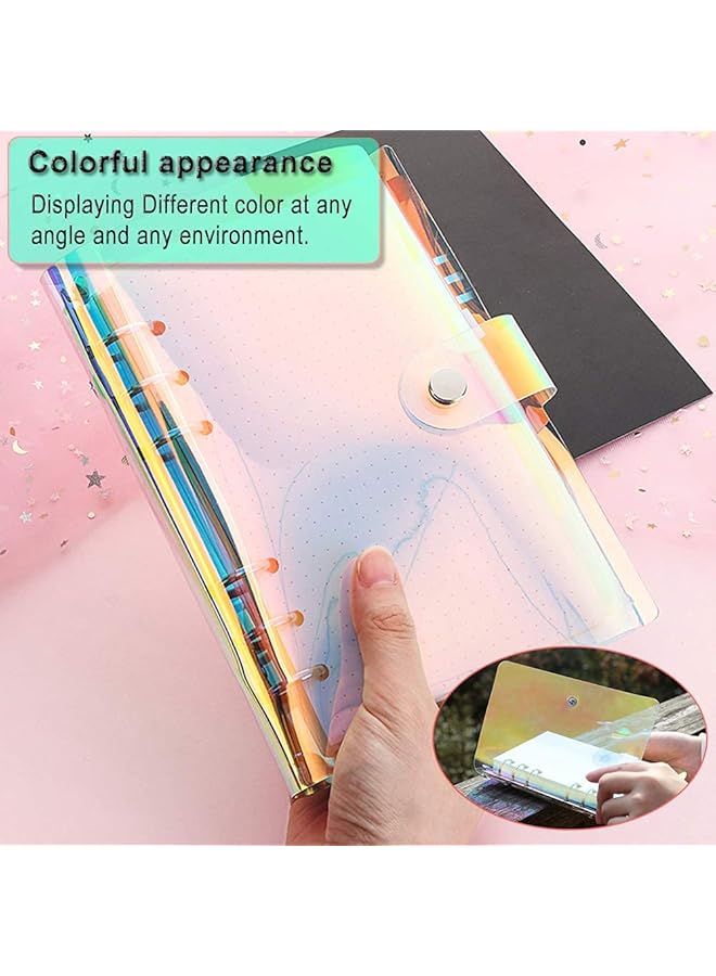 erorex 2 Pcs A5 Rainbow Soft Pvc Notebook Binder Refillable Paper Pvc Binder Loose Leaf Personal Planner Binder Clear Soft Pvc Notebook Cover  - Image 2