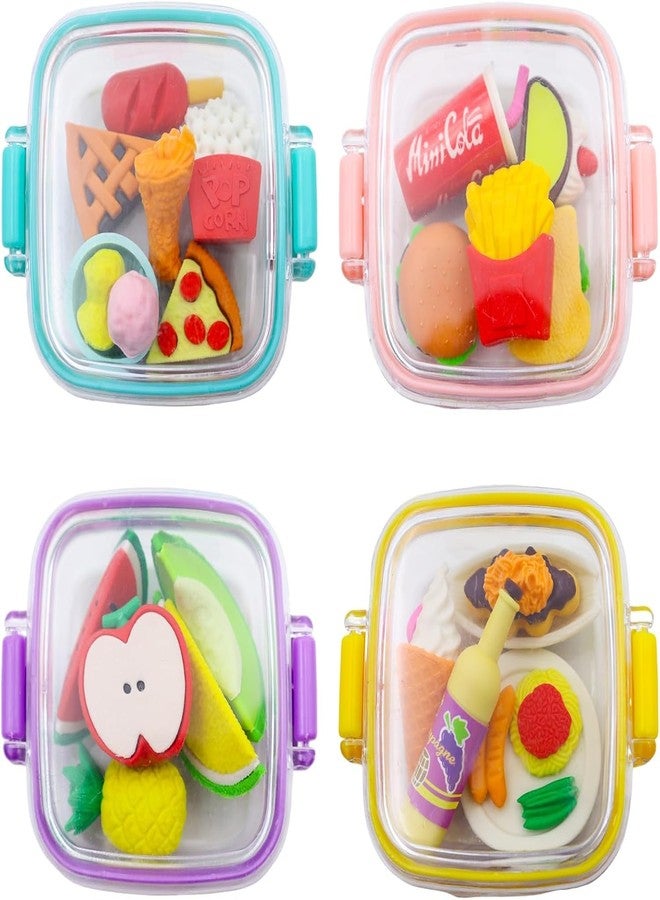 Zevion Mini Food Shape Erasers Set with Transparent Storage Boxes, Multi Colour Small Erasers for Pencil Erasing, Fruit Snack Dessert Design Stationery for School Use and Writing Activities (Pack of 1) - Image 1