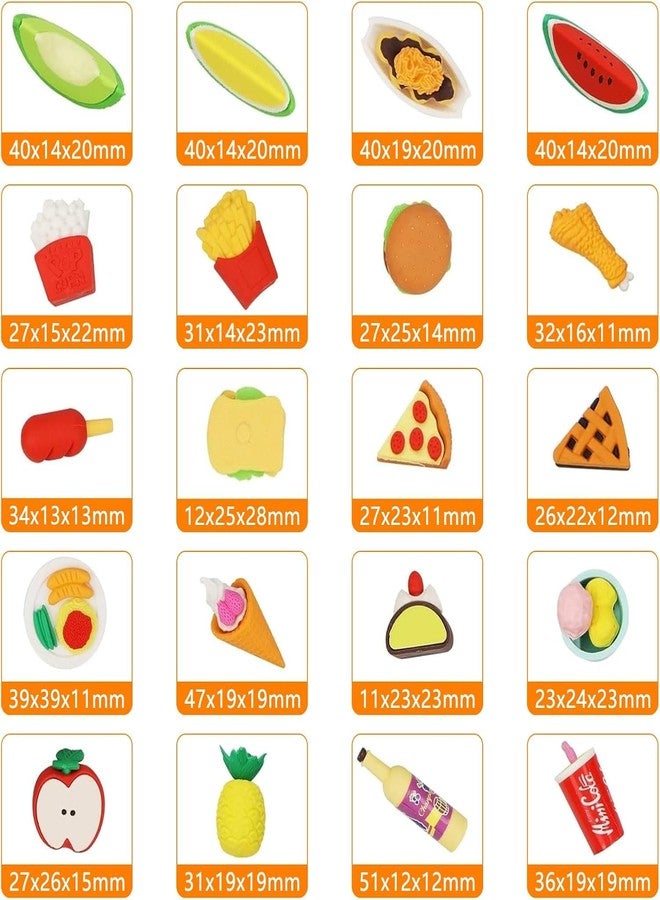 Zevion Mini Food Shape Erasers Set with Transparent Storage Boxes, Multi Colour Small Erasers for Pencil Erasing, Fruit Snack Dessert Design Stationery for School Use and Writing Activities (Pack of 1) - Image 2