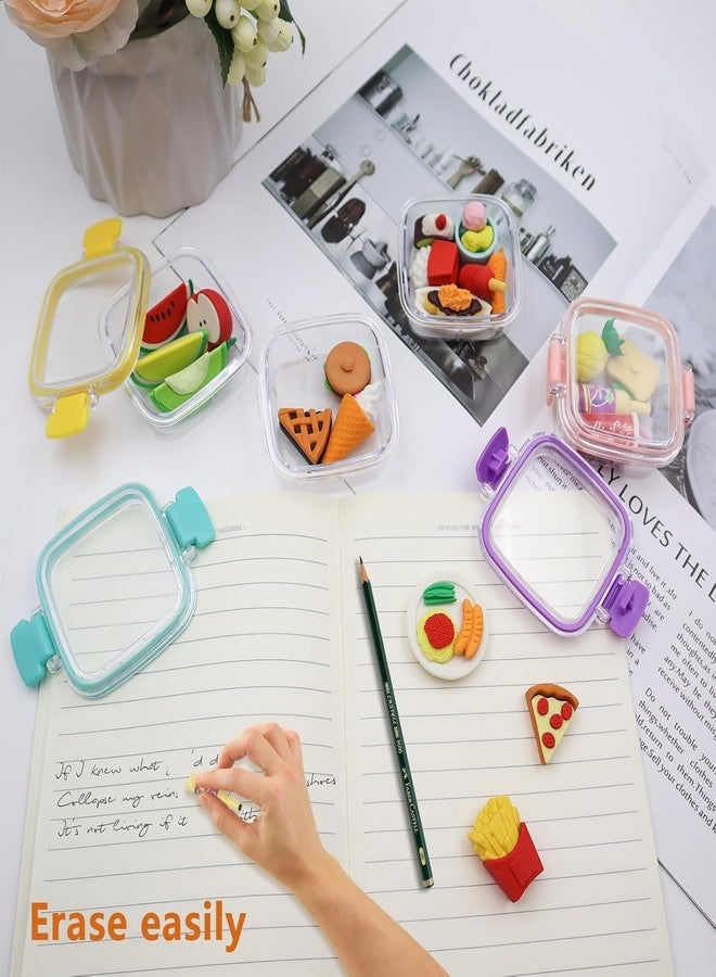 Zevion Mini Food Shape Erasers Set with Transparent Storage Boxes, Multi Colour Small Erasers for Pencil Erasing, Fruit Snack Dessert Design Stationery for School Use and Writing Activities (Pack of 1) - Image 3
