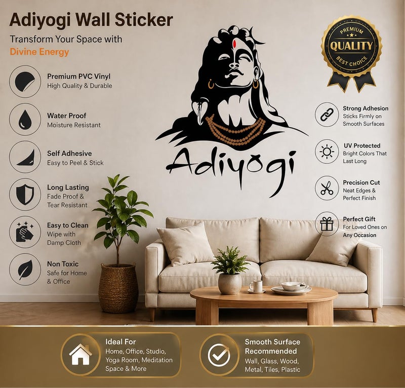 Rangoli Big Shiva Picture Wall Sticker Vinyl 50 x 70 cm Pack of 1, Multicolour, - Image 3