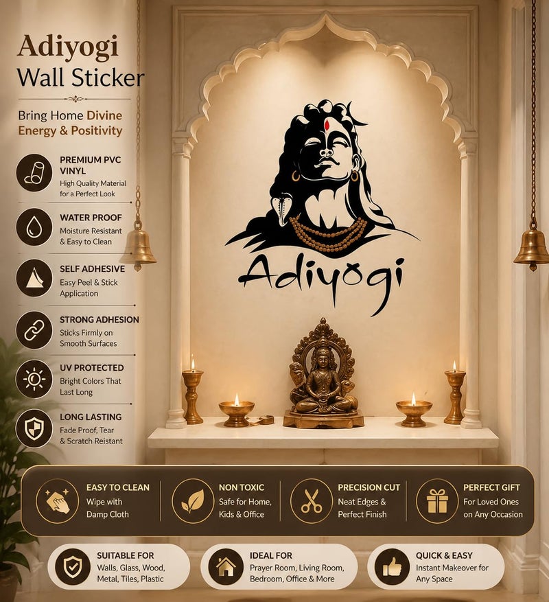 Rangoli Big Shiva Picture Wall Sticker Vinyl 50 x 70 cm Pack of 1, Multicolour, - Image 4