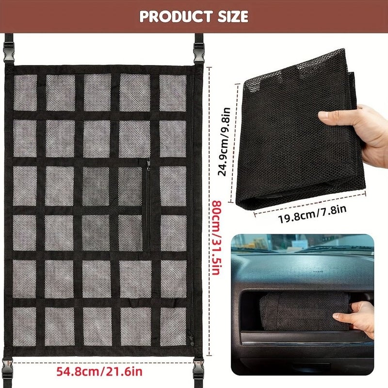 Heavy Duty Black Roof Cargo Net Bag Multiple Pockets Double LayerMesh Storage for Truck SUV Road Trip Camping - Image 2